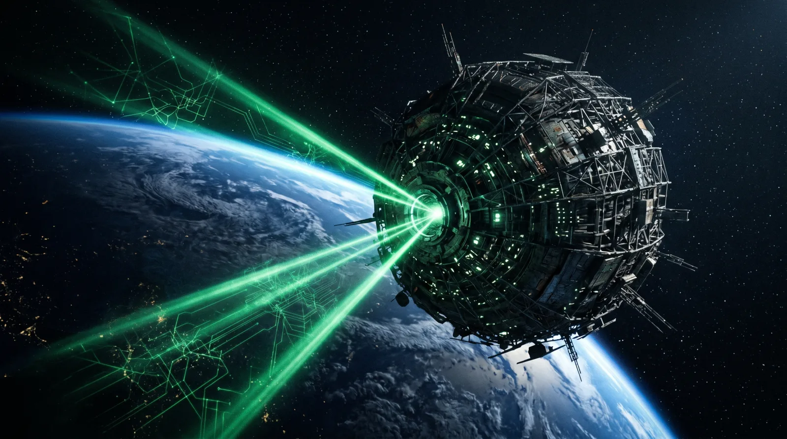 AI probe alien theory classified image showing a cold autonomous probe scanning Earth from orbit