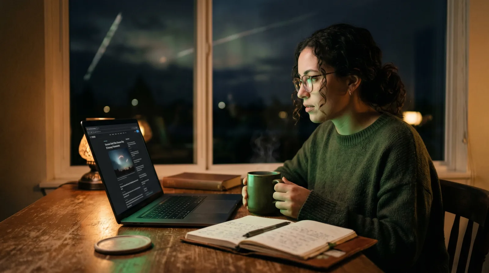 A calm person looking at a green classified signal screen while managing disclosure anxiety