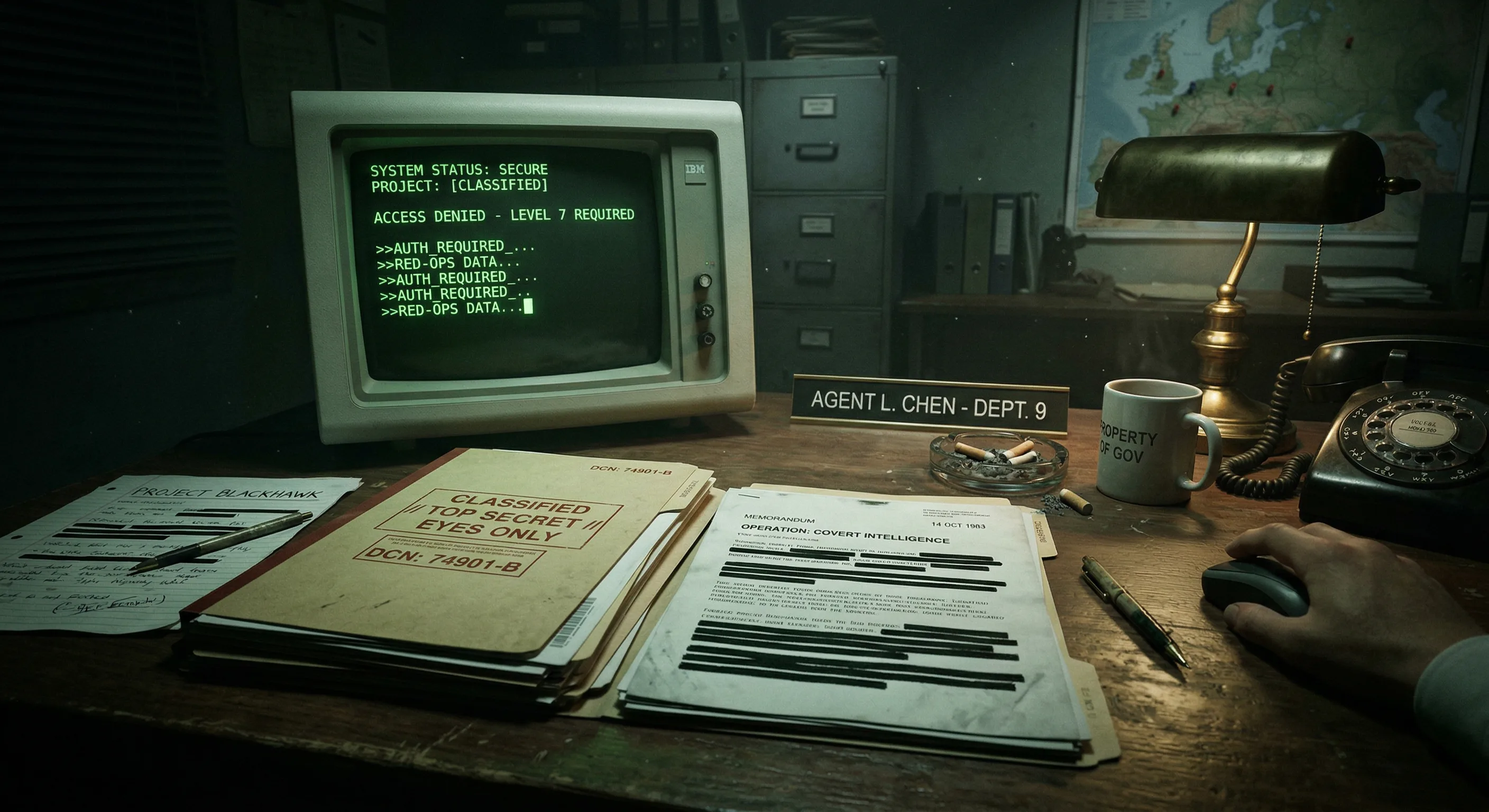 Classified government documents on desk