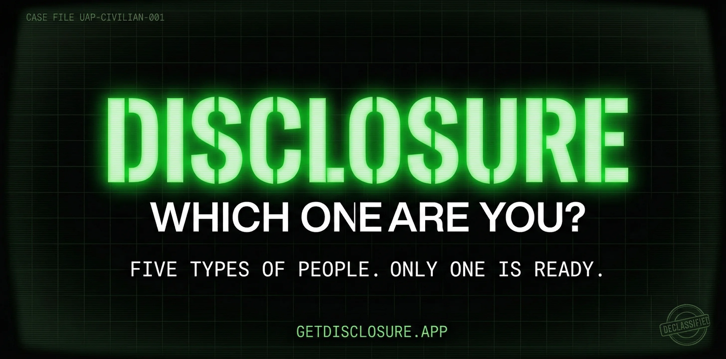 Five silhouettes facing alien portal