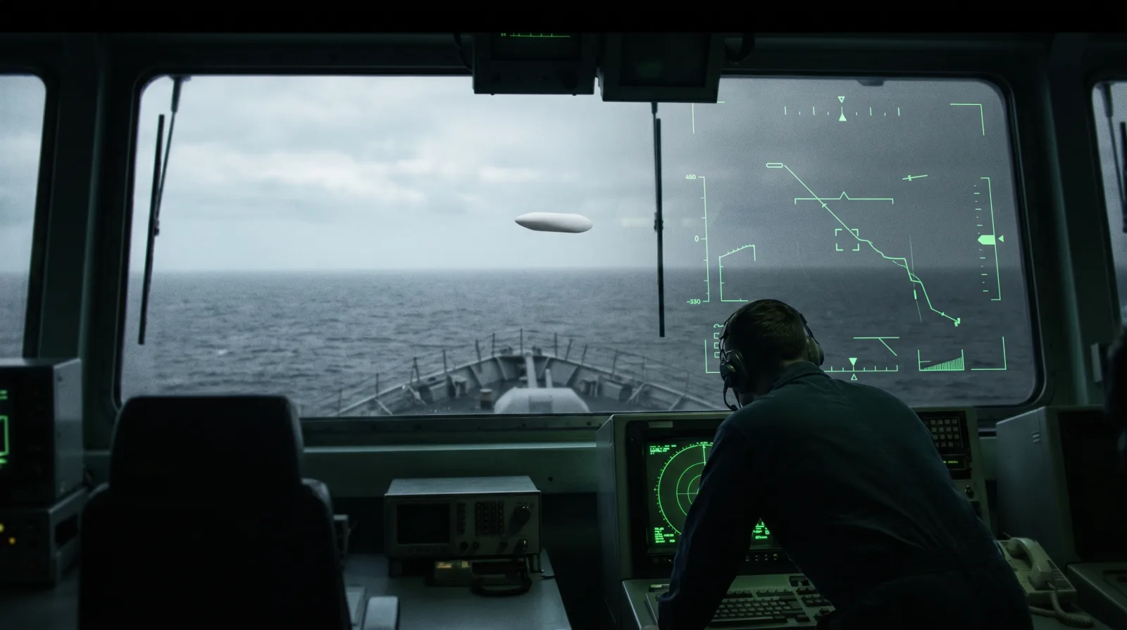 Navy carrier strike group radar room tracking a white Tic Tac shaped UAP over the Pacific