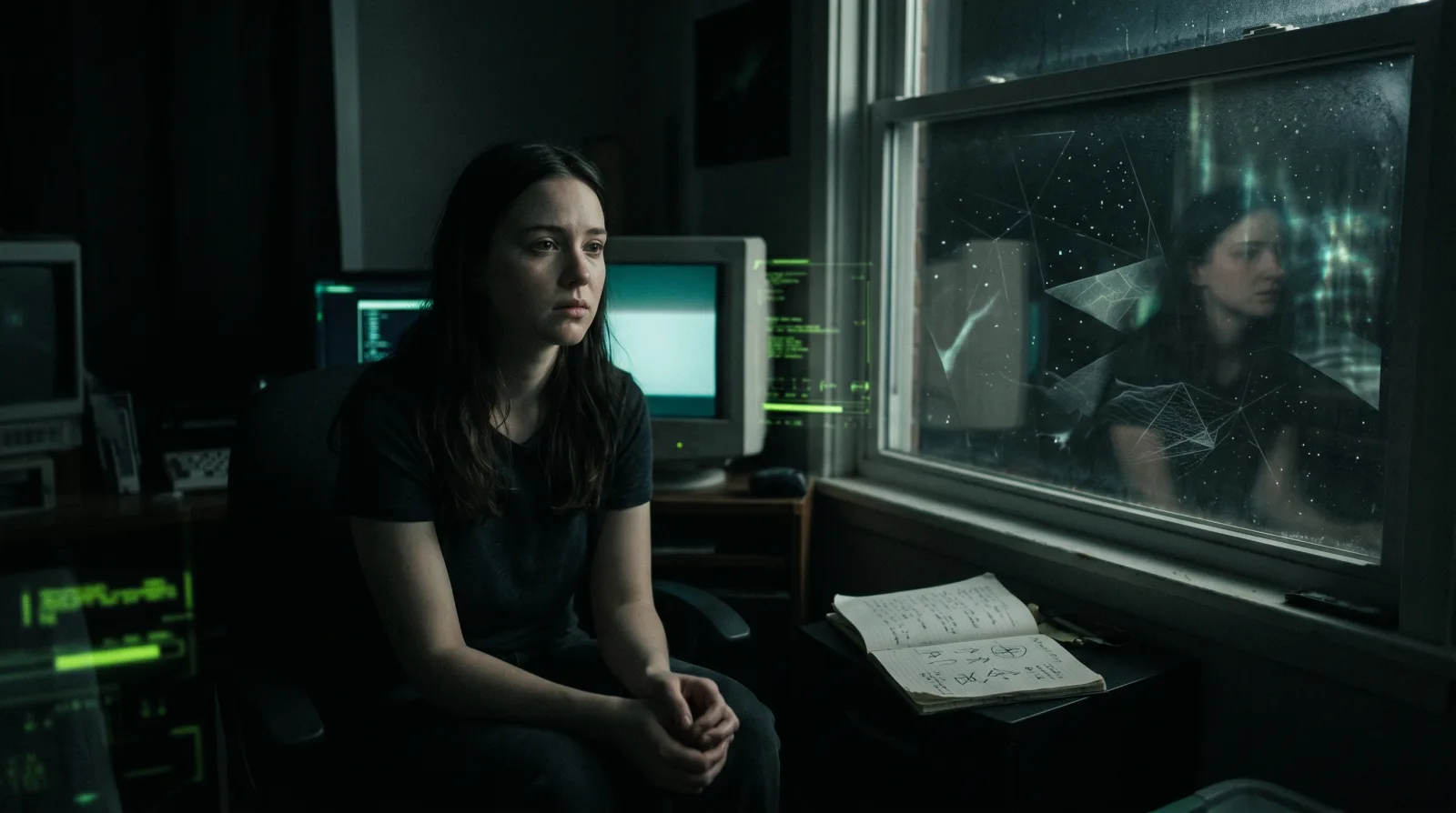Civilian processing ontological shock after a UFO sighting with reality-map overlays