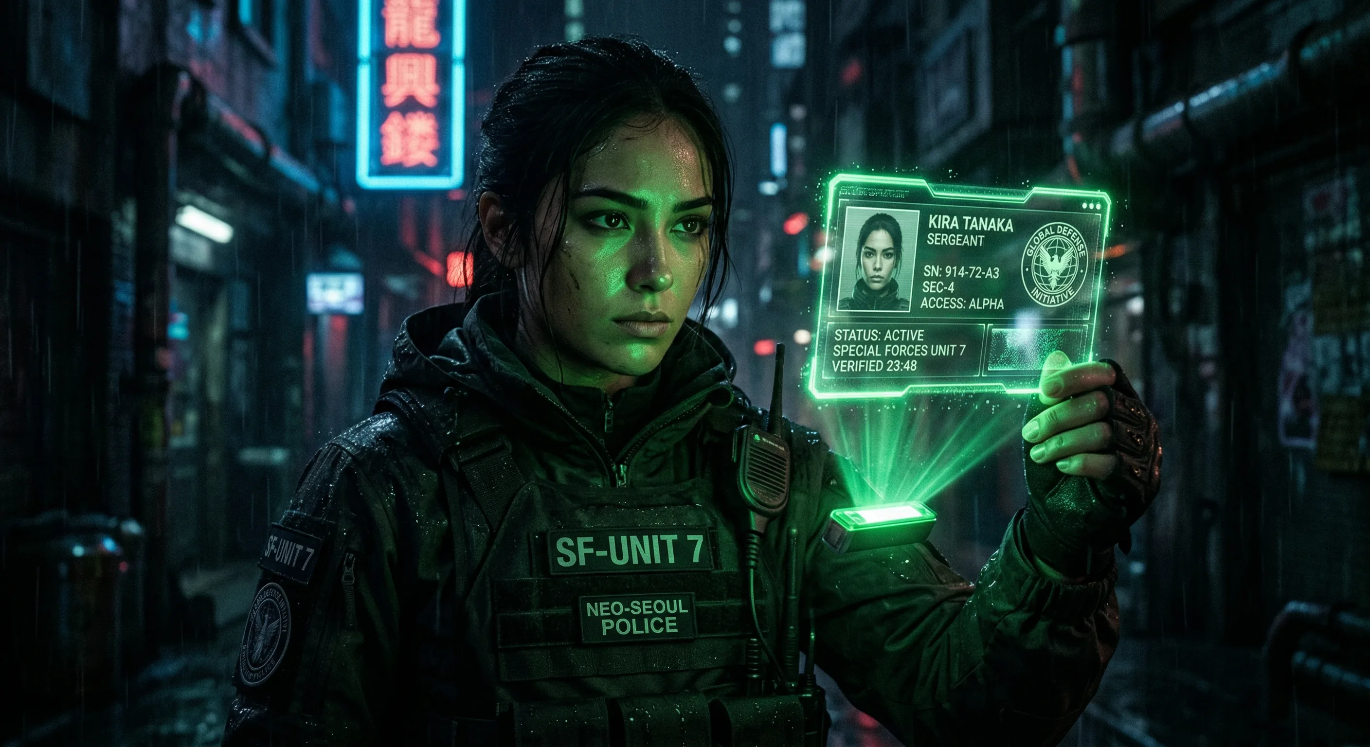 Person holding holographic ID card