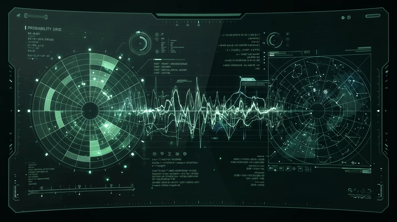 Green tactical display showing a Rio Scale signal rating meter over deep space