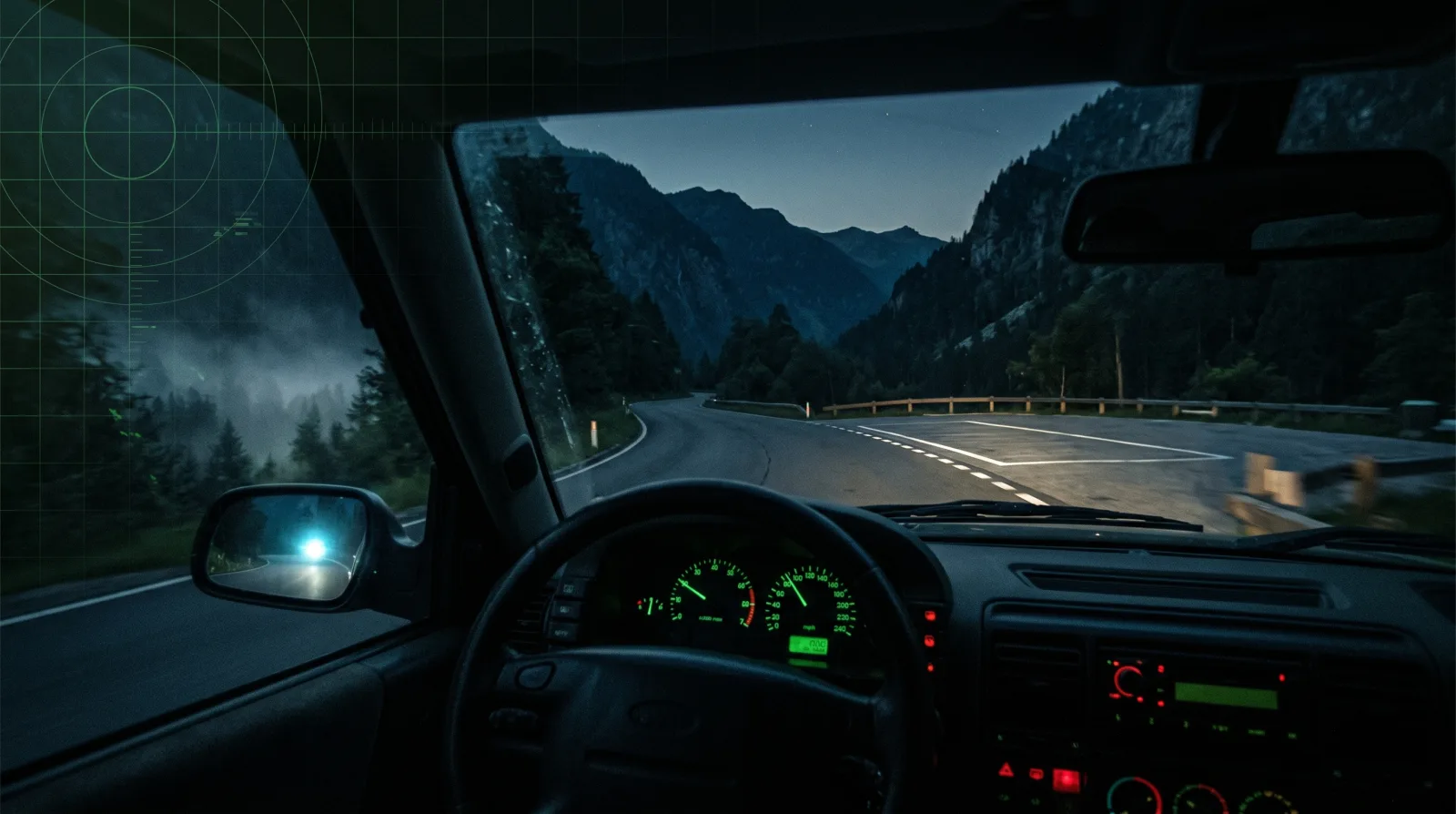 A car on a dark road with an unidentified light following at a distance