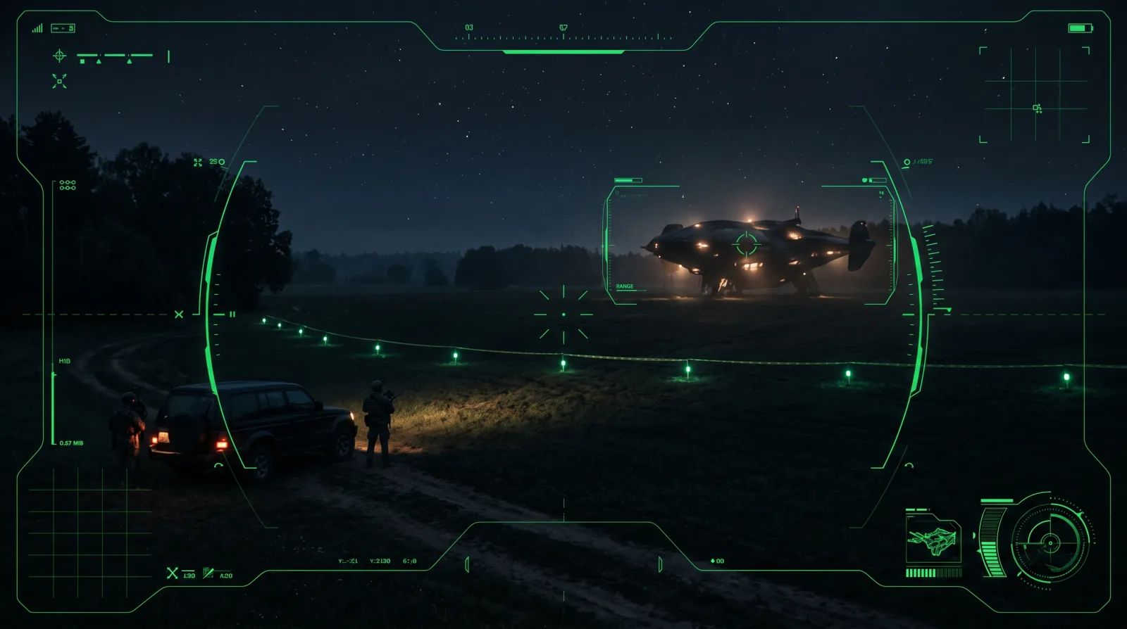 A civilian observing a landed unidentified craft from a safe distance