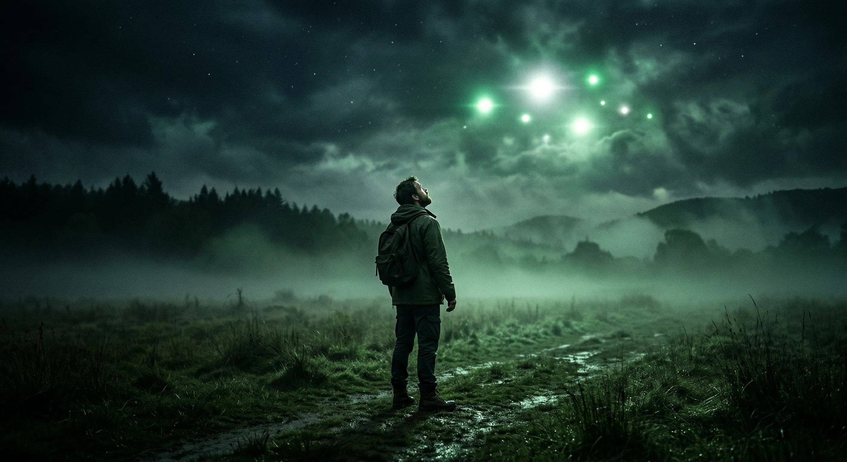 Person watching UFO in night sky