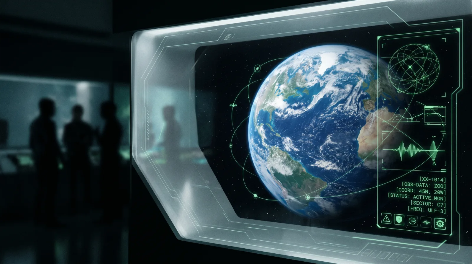 Zoo Hypothesis classified image showing Earth observed from behind a luminous containment grid